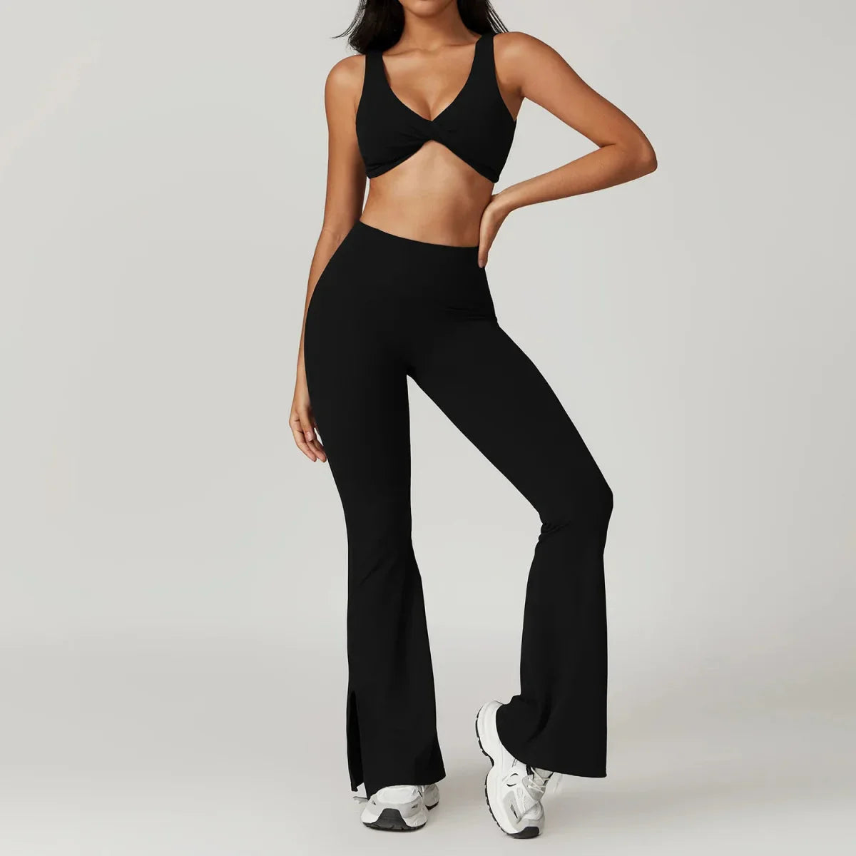 2 Piece Suit C Crop Tops Wide Leg Pants Yoga Set for Women - Allen - Fitness
