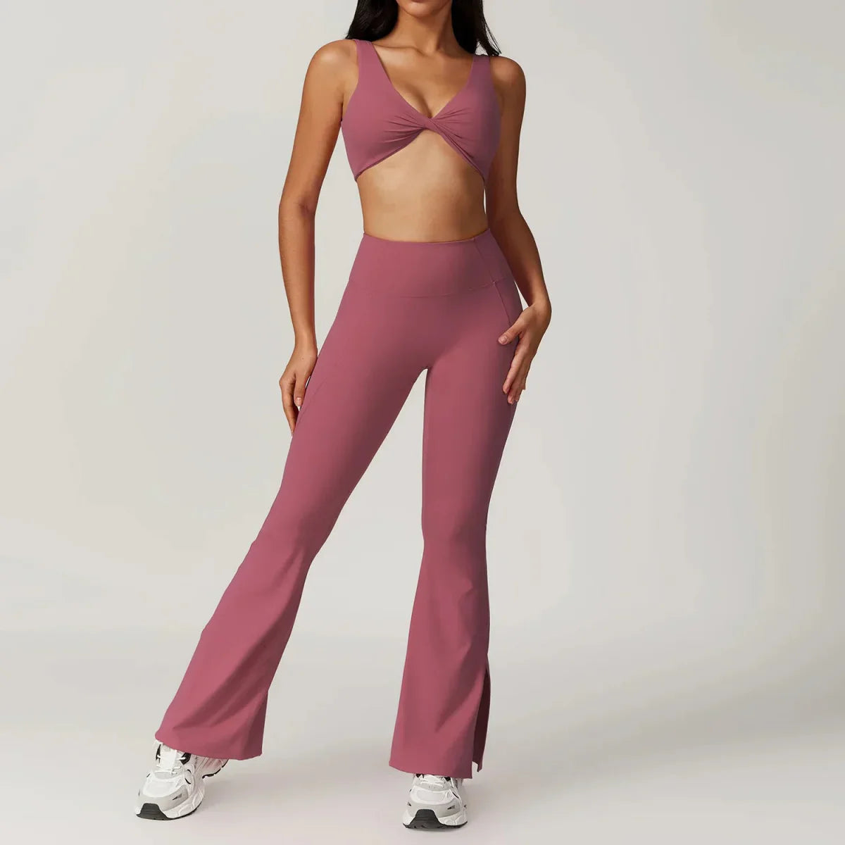 PilatesCoree Women's Yoga Ensemble - 2 Piece Crop Top and Wide Leg Pants by PilatesCore