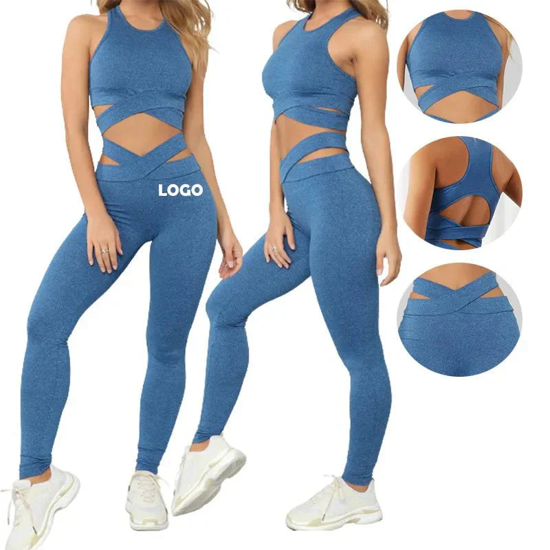 PilatesCoree High-Waist Leggings and Sports Bra 2-Piece Set - Seamless Activewear for Enhanced Comfort and Support