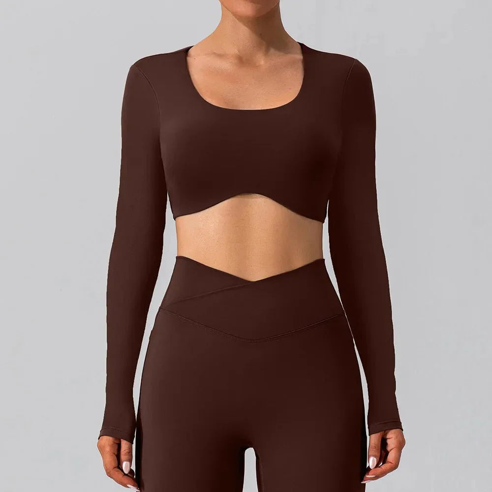 Backless Yoga Sport Bras Long Sleeve Fitness T Shirt Women Breathable Tops - Allen - Fitness