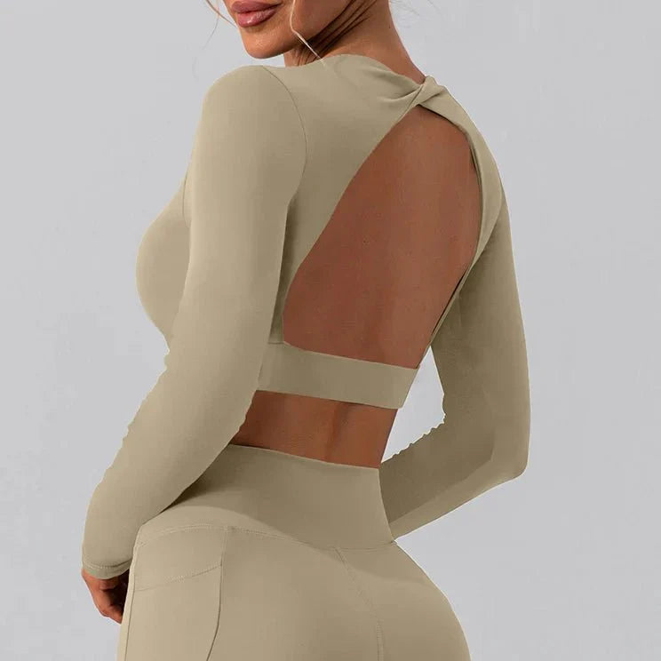 PilatesCoree Women's Breathable Backless Long Sleeve Workout Shirts