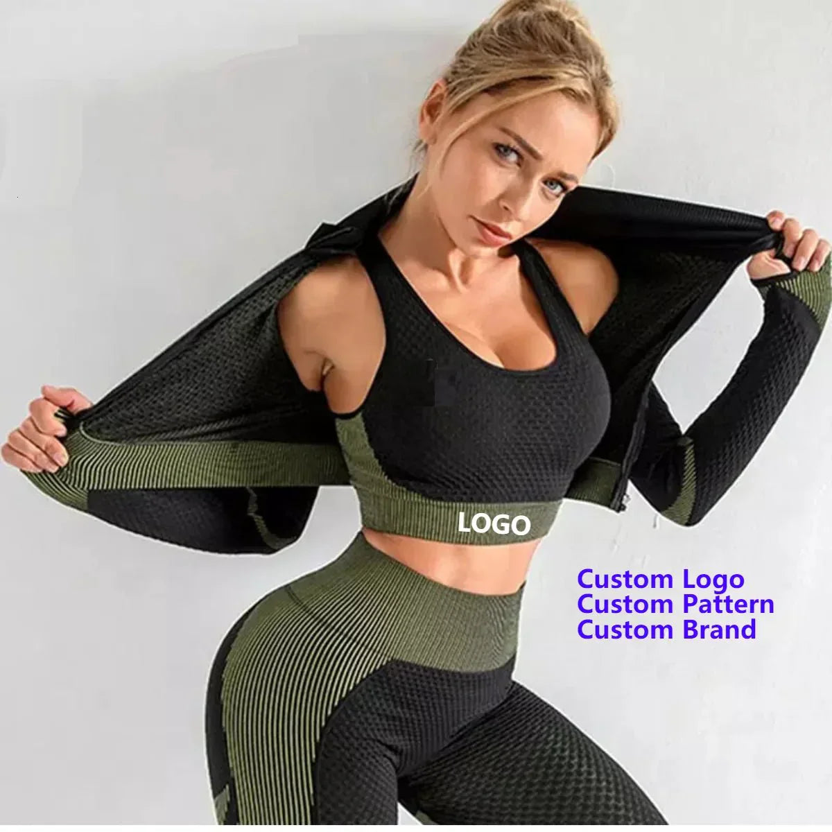 PilatesCoree 3-Piece Women's Fitness Set: Crop Top, Sports Bra, and Leggings