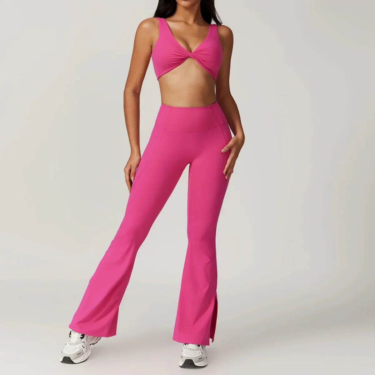 PilatesCoree Women's Yoga Ensemble - 2 Piece Crop Top and Wide Leg Pants by PilatesCore