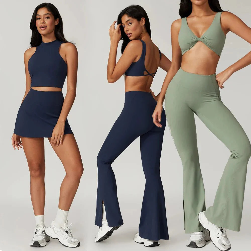 PilatesCoree Women's Yoga Ensemble - 2 Piece Crop Top and Wide Leg Pants by PilatesCore