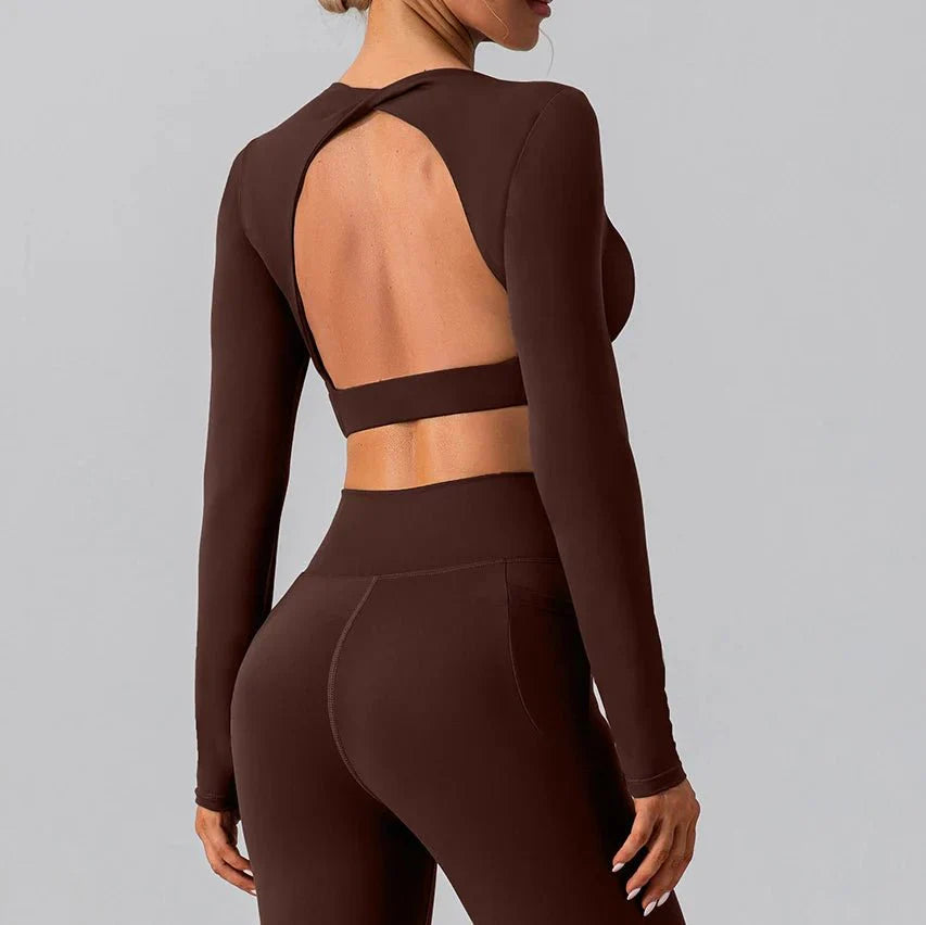 PilatesCoree Women's Breathable Backless Long Sleeve Workout Shirts