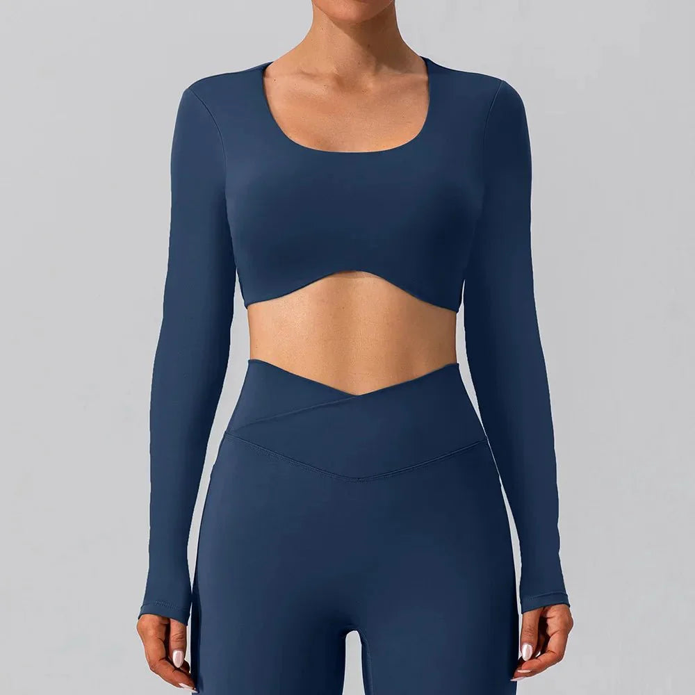 Backless Yoga Sport Bras Long Sleeve Fitness T Shirt Women Breathable Tops - Allen - Fitness