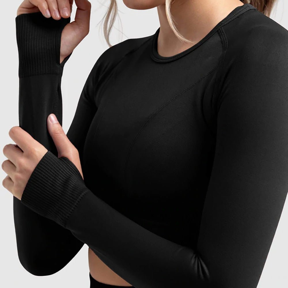 PilatesCoree Seamless Fitness Bra Set with Peach Hip Pants – Stretchable Long Sleeve Pilates Outfit
