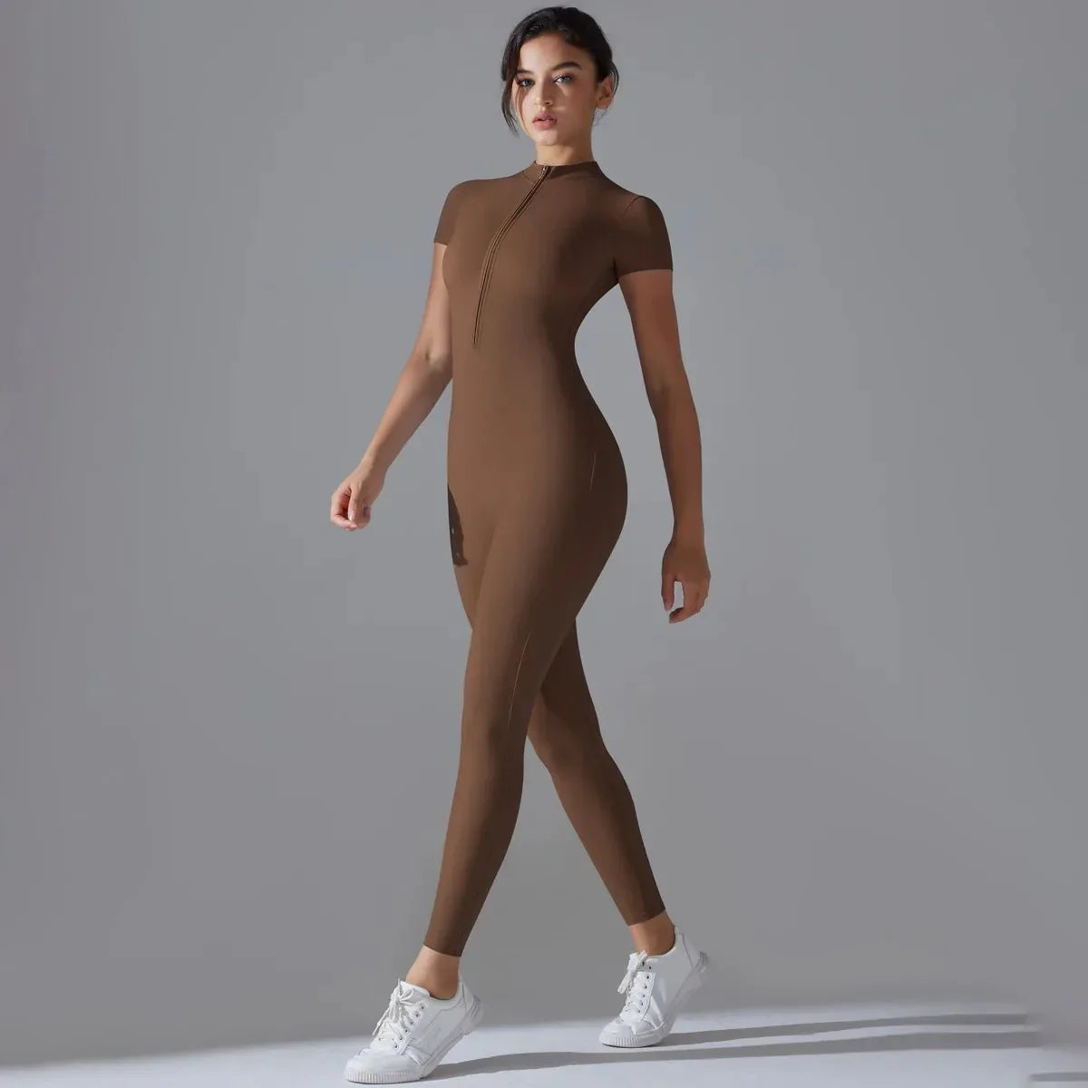 PilatesCoree Women's Fitness Jumpsuit with Half-Zipper – Versatile Workout Apparel for Indoor and Outdoor Activities