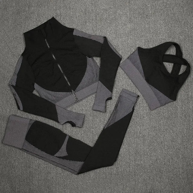 Women's Activewear Sets 3 Piece Crop Top, Workout Bra, Leggings & Sports Jacket - Allen - Fitness