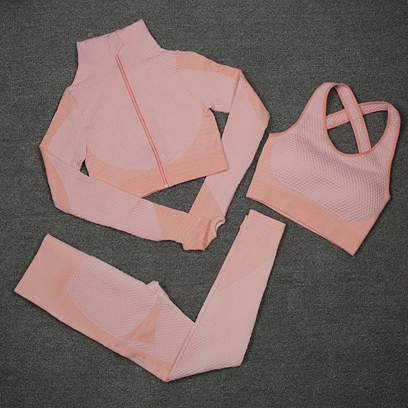 Women's Activewear Sets 3 Piece Crop Top, Workout Bra, Leggings & Sports Jacket - Allen - Fitness