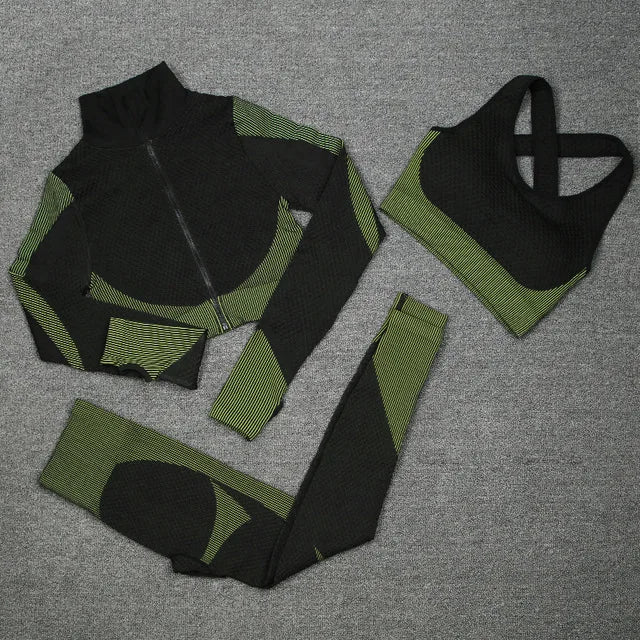 Women's Activewear Sets 3 Piece Crop Top, Workout Bra, Leggings & Sports Jacket - Allen - Fitness