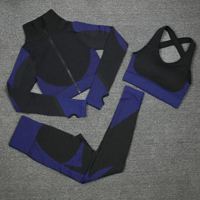 Women's Activewear Sets 3 Piece Crop Top, Workout Bra, Leggings & Sports Jacket - Allen - Fitness