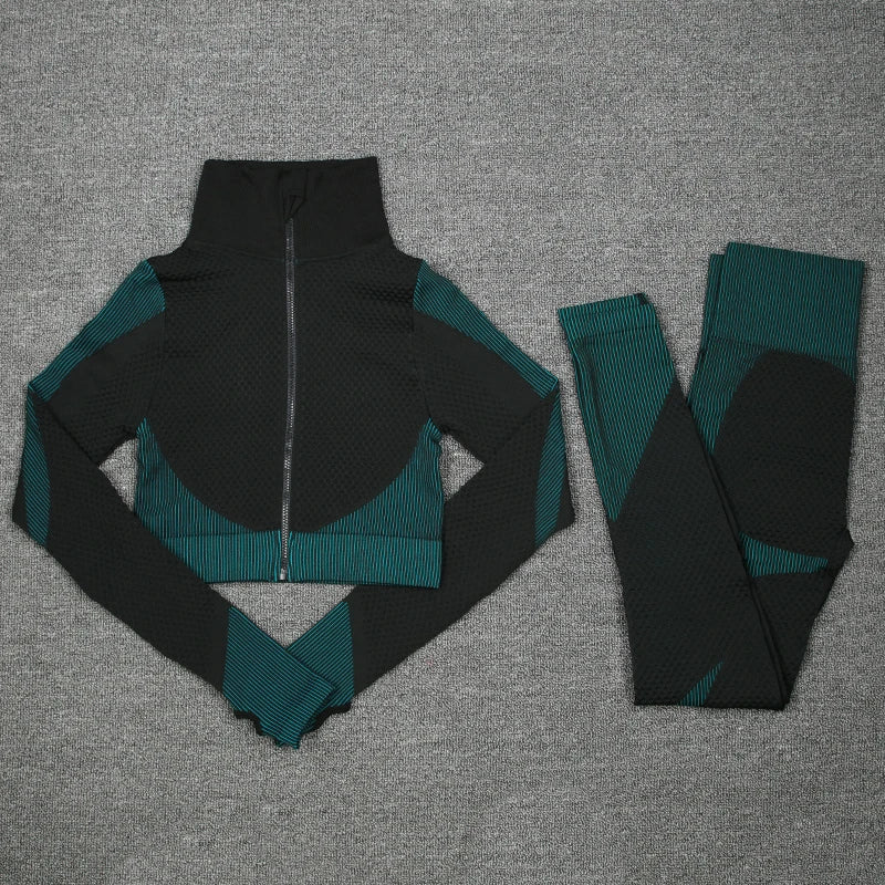 Women's Activewear Sets 3 Piece Crop Top, Workout Bra, Leggings & Sports Jacket - Allen - Fitness
