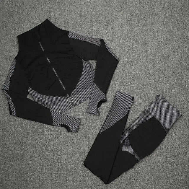 Women's Activewear Sets 3 Piece Crop Top, Workout Bra, Leggings & Sports Jacket - Allen - Fitness