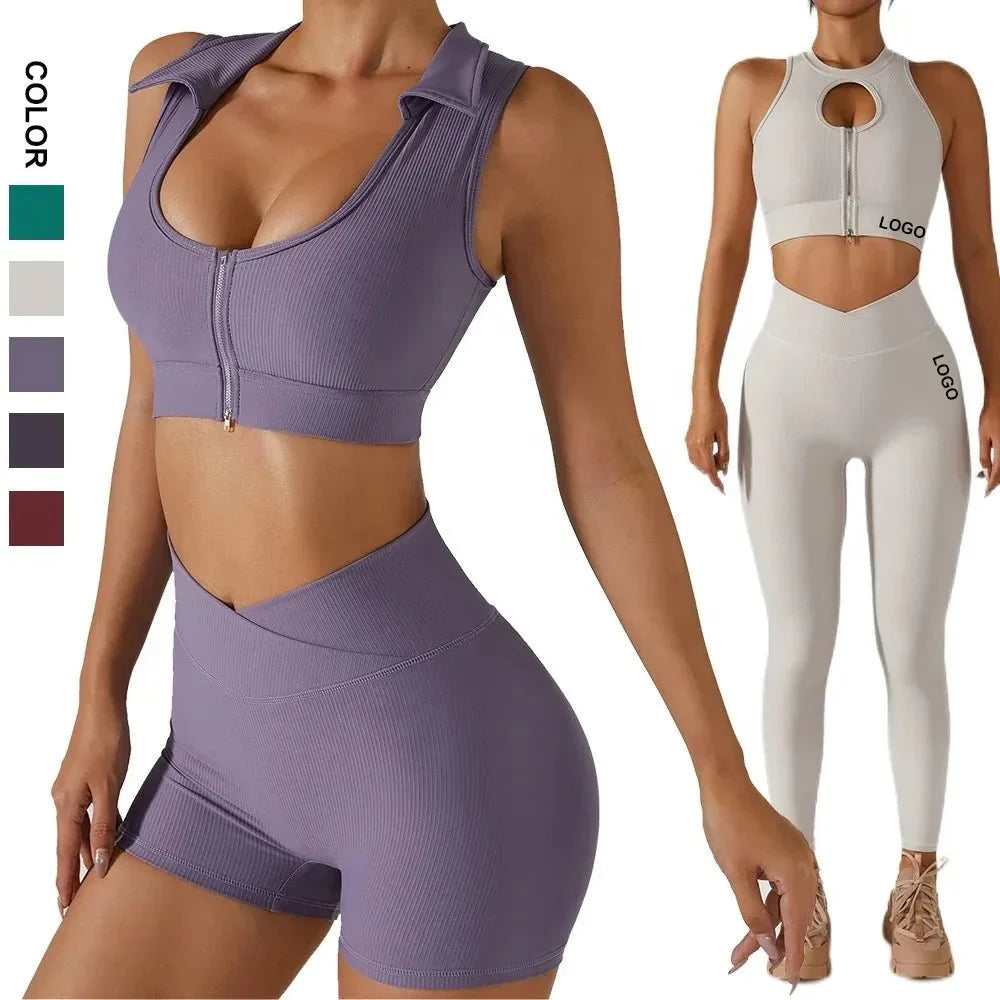 PilatesCoree Women's High Waist 2-Piece Yoga Set - Seamless Fitness Apparel with Shorts
