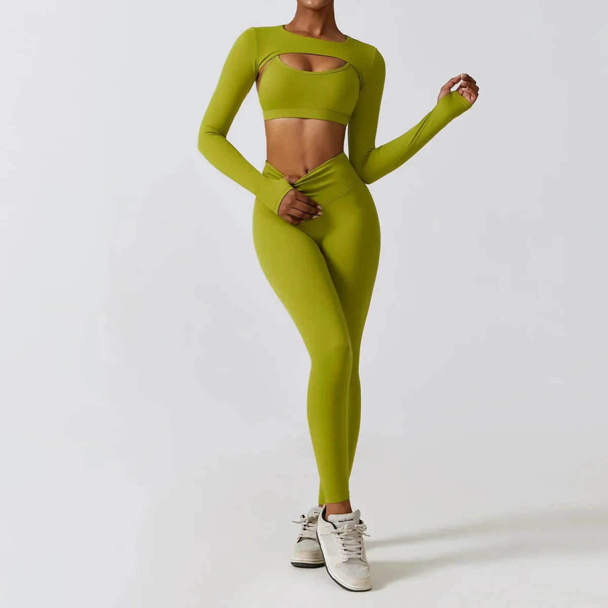 Workout Sets Women Zip up Crop Jacket High Waist Yoga Leggings With Sport Bra - Allen - Fitness